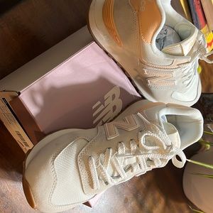 New Balance & CALIA Women's 574 Shoes White Pink